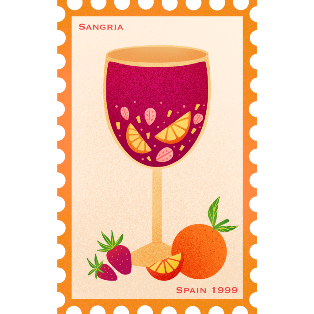 Postage stamp of a glass of Sangria for Spain.